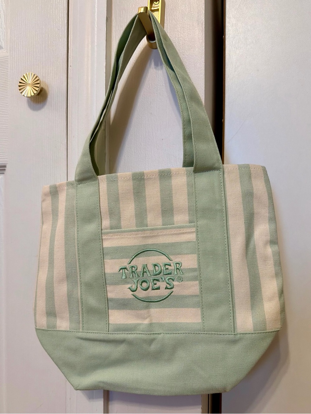 Trader Joe’s Mint Green Stripe Mini Canvas Tote Bag